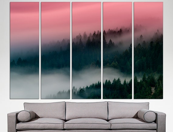 Foggy forest canvas Misty forest print Foggy landscape Forest wall art Large canvas art