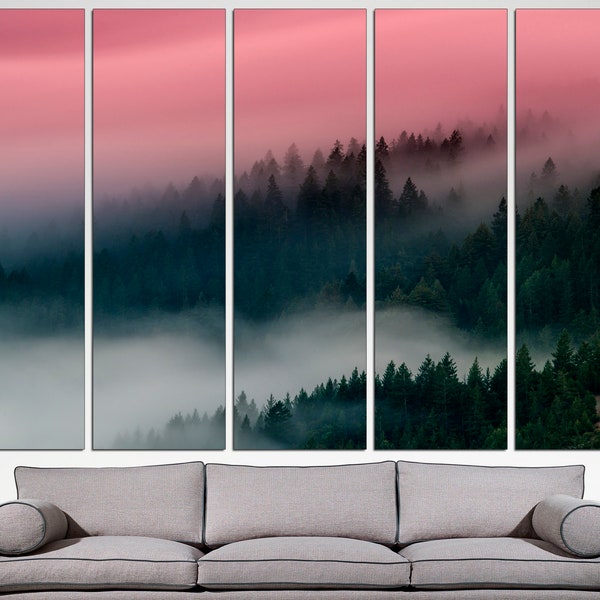 Foggy forest canvas Misty forest print Foggy landscape Forest wall art Large canvas art