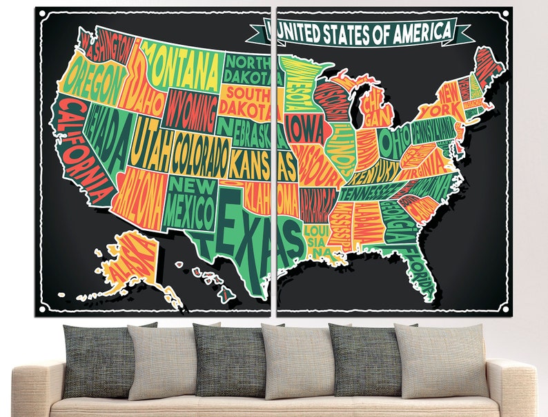 USA Map Canvas Map of America Map Wall Art Map of United Etsy Canada