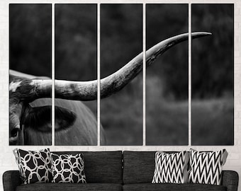 Impresión de cuerno Impresión de lienzo de toro Toro de cuerno largo Cuerno de búfalo Arte de lienzo grande Impresión de pared de toro