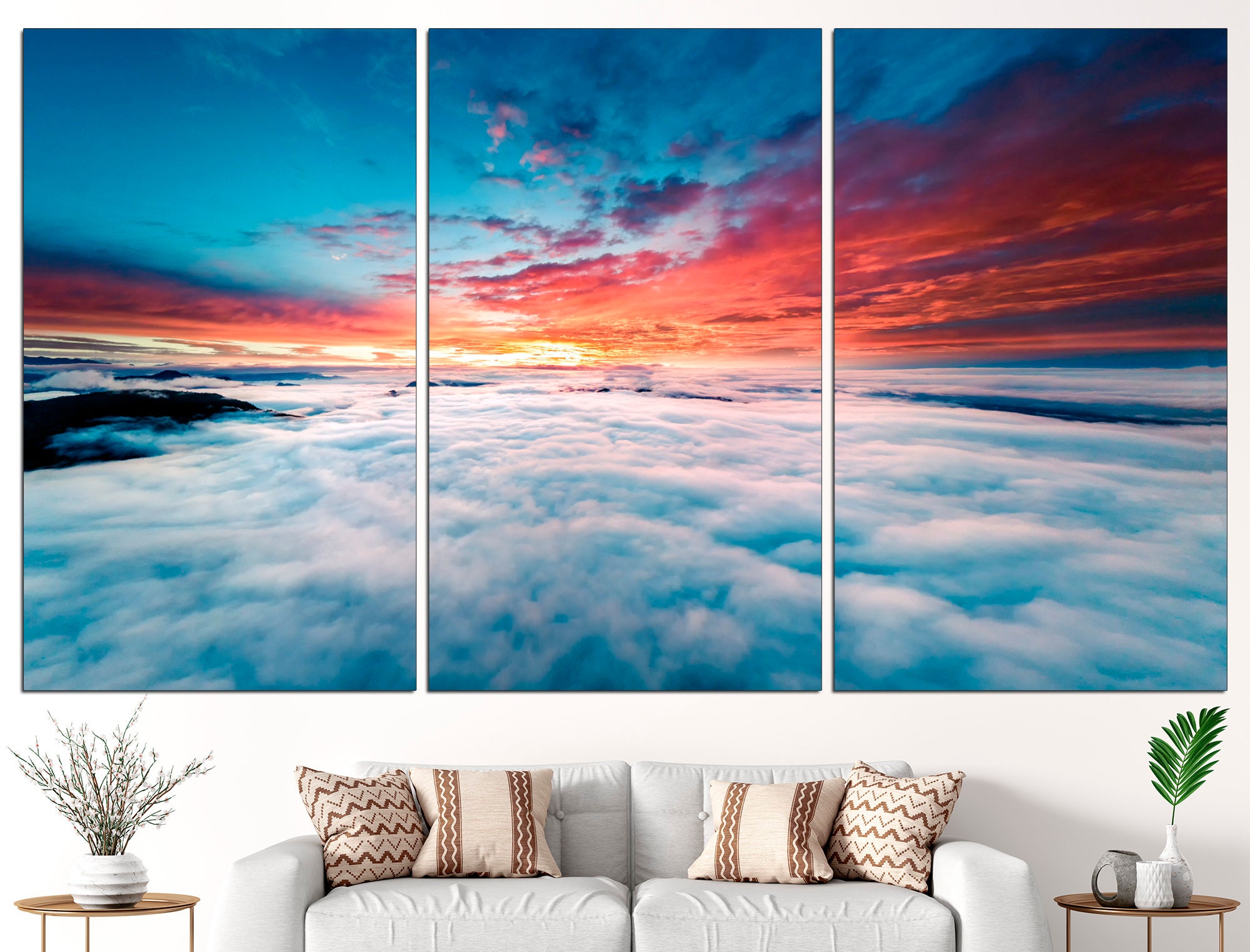 Cloud Wall Art Blue Cloud Print Clouds Wall Decor Pink Wall Etsy