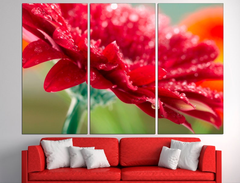 Red Flower Canvas Living Room Canvas Flower Wall Art Minimal Etsy