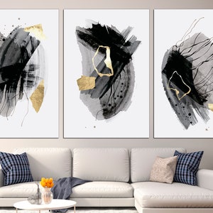 Grey gold canvas Set of 3 prints Modern wall art Large canvas art Office wall art Canvas wall art set