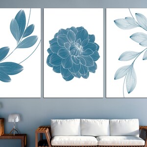 Flower line canvas Multi panel canvas Botanical line art Large canvas art Set of 3 canvas Contemporary decor