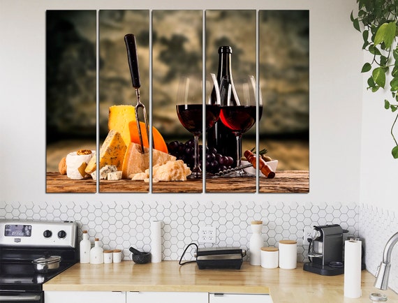 Wine And Cheese Dining Room Canvas Wine Art Decor Kitchen Wall Decor Cheese Art Print Wine Lover Gift