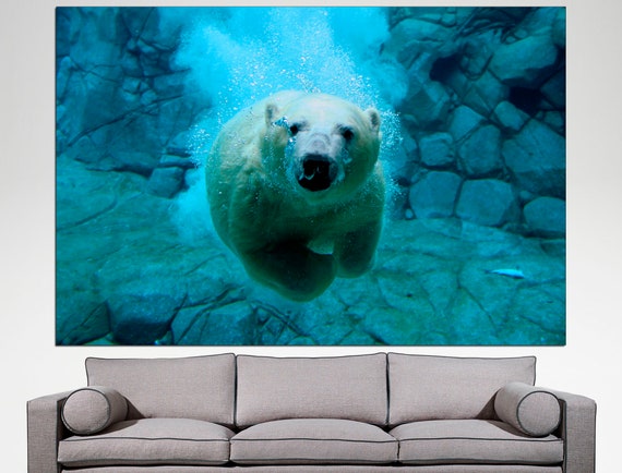 Swimming Bear Polar Bear Print Bear Canvas Print Polar Bear | Etsy