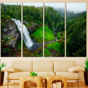 Waterfall Art Nature Canvas Print Waterfall Decor Forest Landscape Extra Large Wall Art
