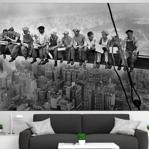 Lunch atop a skyscraper Retro art print Large canvas art Skyscraper print Cityscape canvas