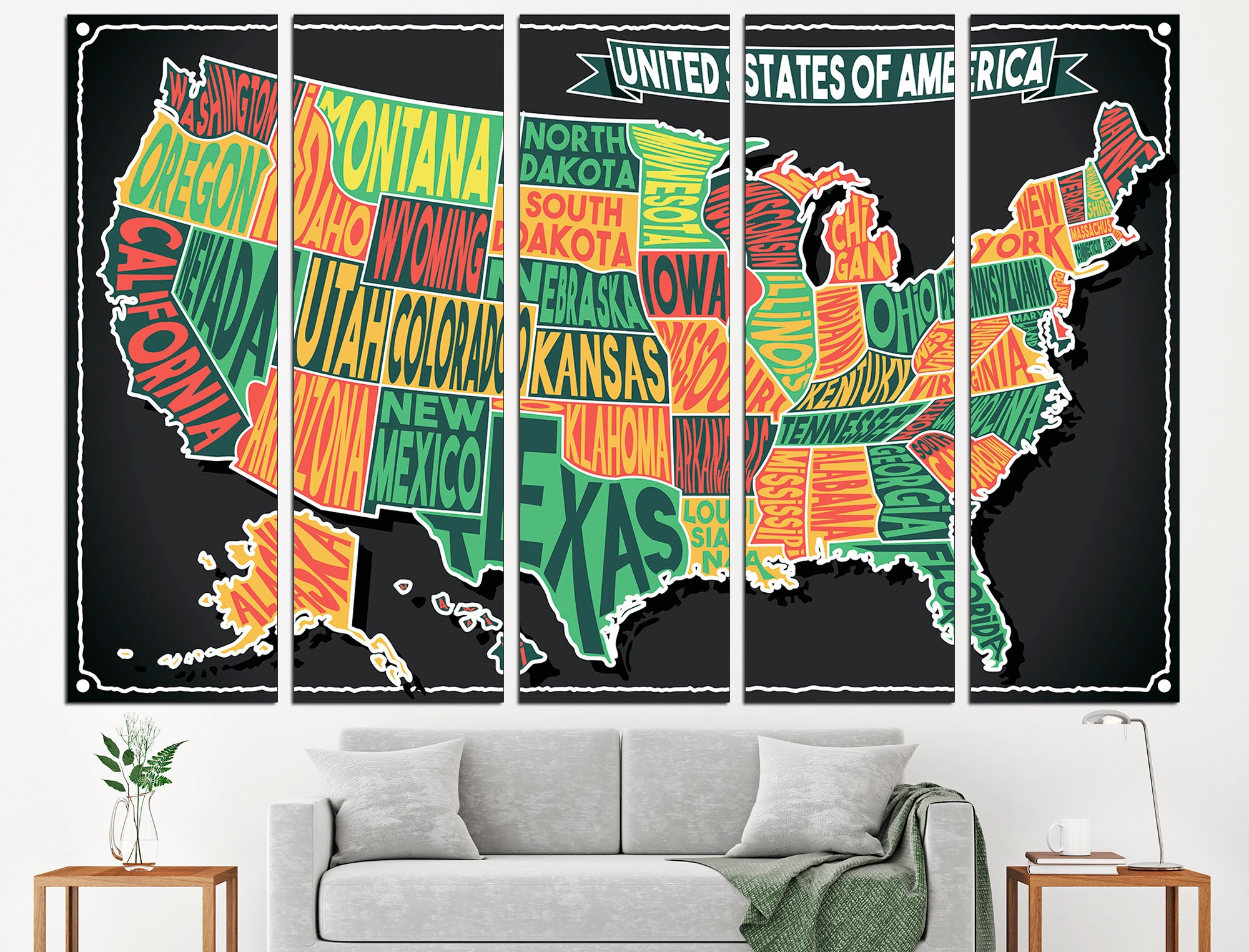 USA Map Canvas Map of America Map Wall Art Map of United Etsy Canada