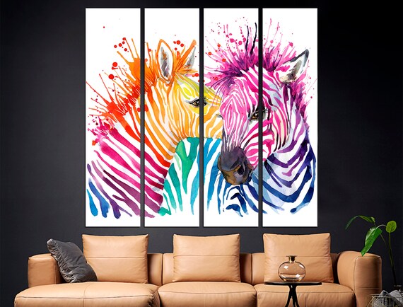 Colorful zebra print Extra large wall art Colorful wall decor Zebra wall art Colorful prints Safari nursery print