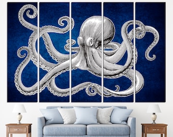 Octopus wall art Kraken art Nautical wall decor, Octopus art print Octopus home decor Octopus lover gift