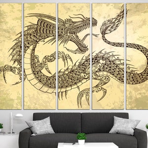 Dragon canvas Japanese decor Large canvas art Dragon wall art Fantasy dragon art Japanese print Dragon decor