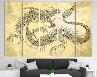 Japanese Dragon Canvas Art: Fantasy Decor, Large Wall Print