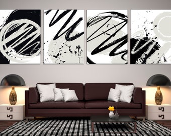 Black white print Set of 4 wall art Contemporary art Set of 4 canvas Modern abstract art Large canvas art