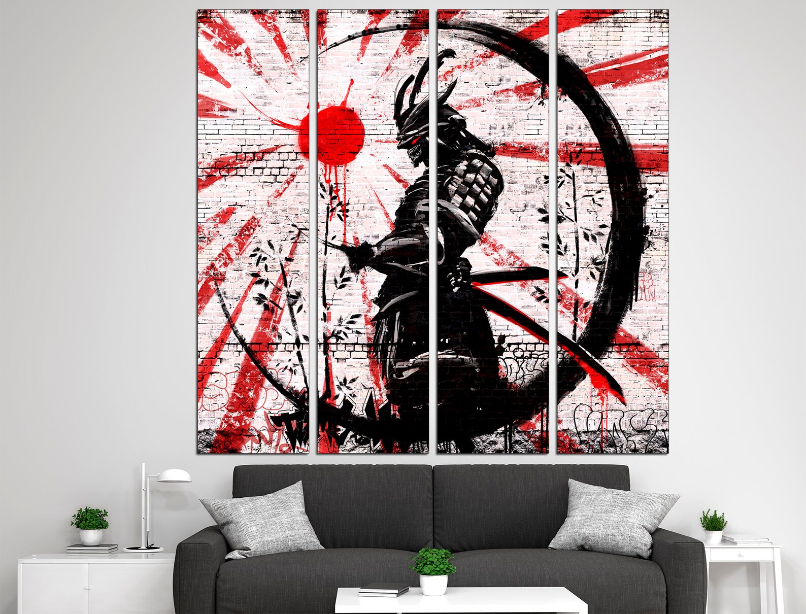 Samurai Wall Art Japanese Canvas Graffiti Art Canvas Samurai Etsy