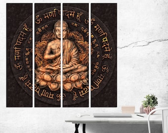 Estatua de buda de oro Gran lienzo arte Buda pared arte Lienzo decoración budismo arte impresión Buda decoración de la pared