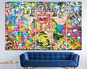 Lienzo de arte urbano con grafitis: Decoración de pared con arte callejero moderno
