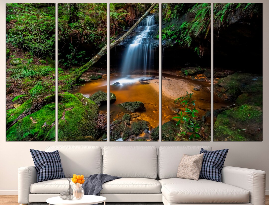 Forest Waterfall Large Canvas Art Waterfall Canvas Waterfall Wall Art ...
