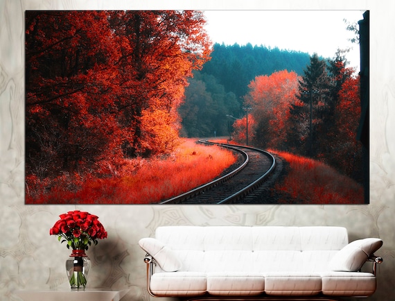 Landscape Print Set Red Forest Art Red Landscape Red And Grey Tree Forest Landscape Extra Large Wall Art