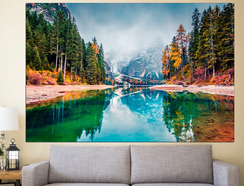 Mountain Canvas Art Lake Canvas Art Fog Mountain Print Etsy