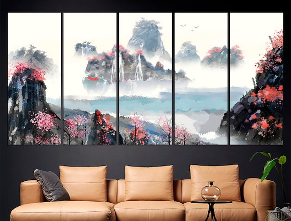 Japanese wall art Sakura canvas Landscape wall art Japan canvas Japanese wall decor Large canvas art
