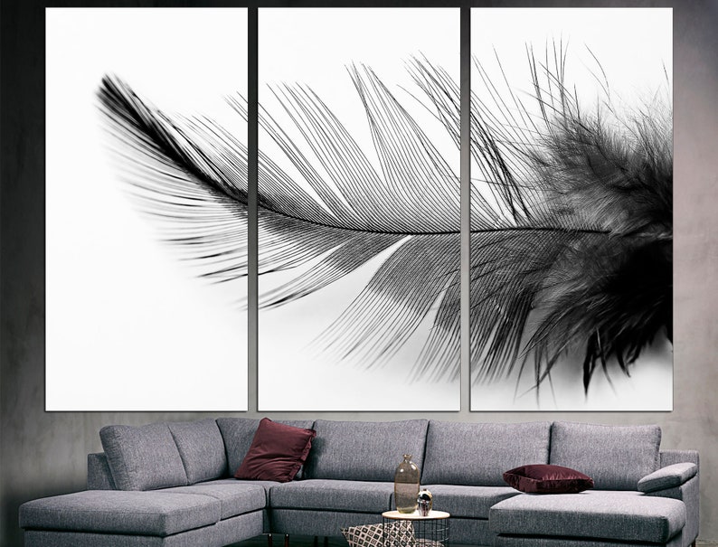 Black White Feather Black and White Feather Wall Art Feather Etsy