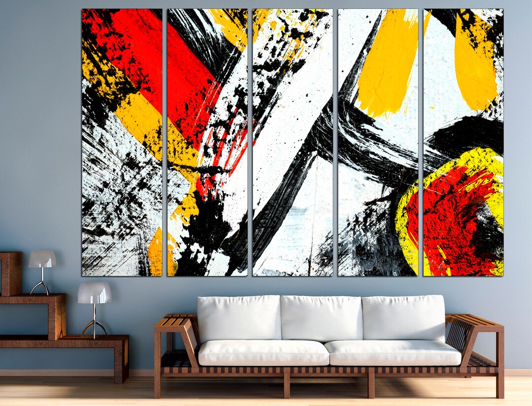 Yellow Art Print Large Abstract Art Red Wall Art Set of 3 Prints Large ...