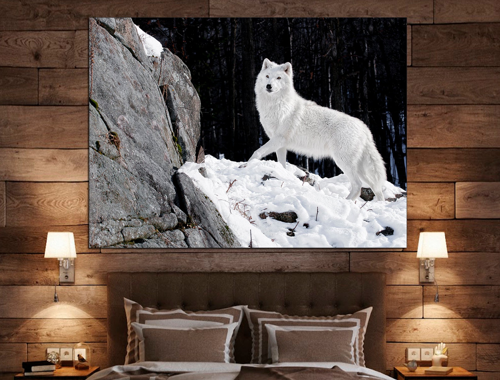 White Wolf Extra Large Wall Art Animal Canvas Print Wolf Art Etsy