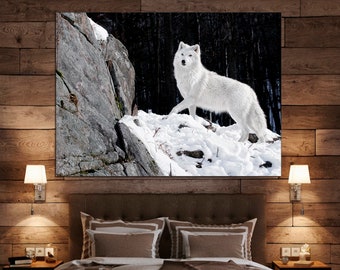White Wolf Extra Large Wall Art Animal Canvas Print Wolf Art Decor Wolf Canvas Art