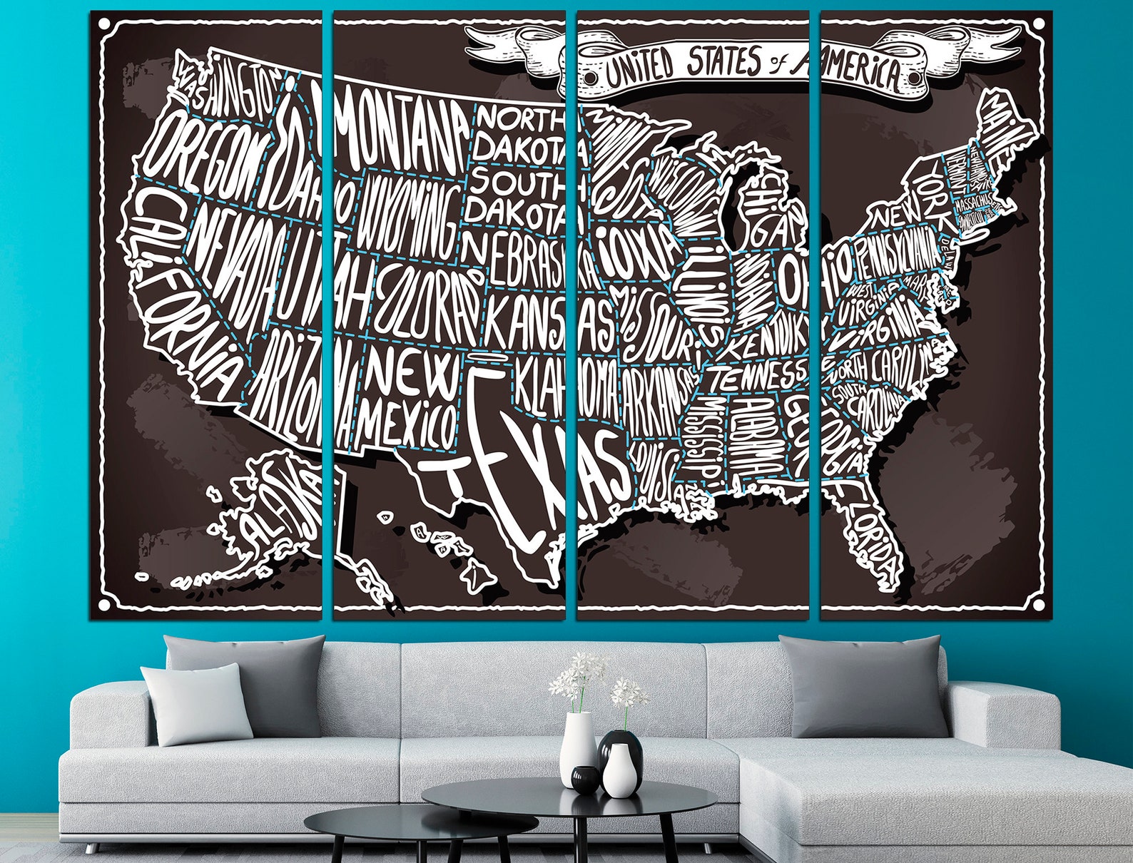 United States Map USA Map Canvas Map Wall Art USA Canvas Print - Etsy