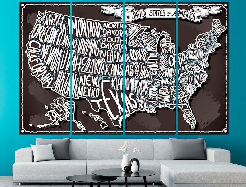 United States Map USA Map Canvas Map Wall Art USA Canvas Print Etsy