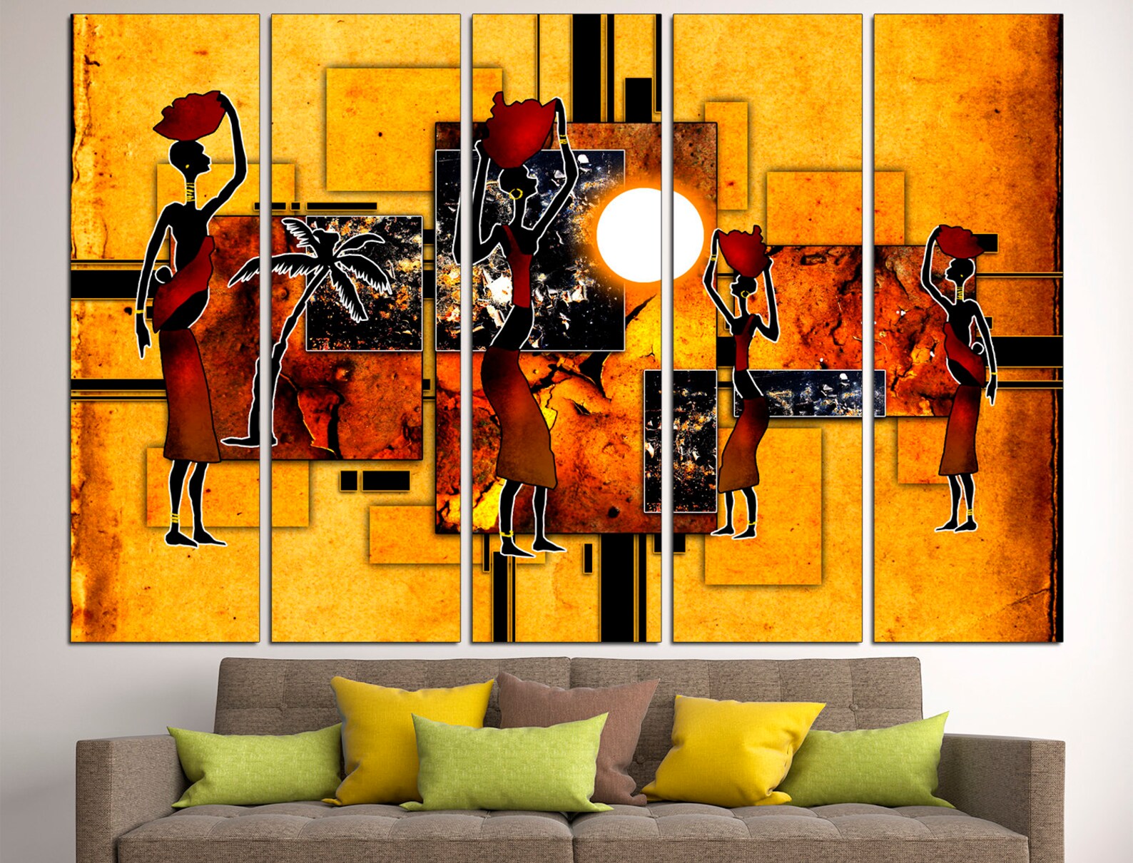 African Canvas Art Ethnic Wall Decor Black and Gold Art Etsy