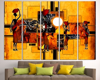 African canvas art Ethnic wall decor Black and gold art African colorful art Modern wall art Ethnic poster