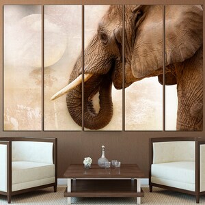 May include: A close-up of an elephant's trunk and head, with a soft, textured background in shades of brown and beige. The elephant's skin is wrinkled and textured, and its eye is visible.