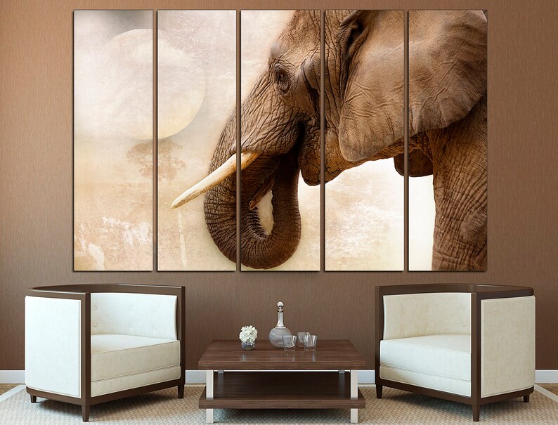 May include: A close-up of an elephant's trunk and head, with a soft, textured background in shades of brown and beige. The elephant's skin is wrinkled and textured, and its eye is visible.