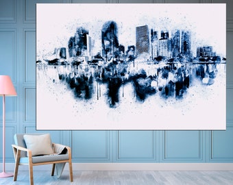 Abstract Blue Cityscape Canvas Art Print