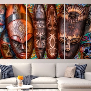 African tribal mask Canvas wall art African mask canvas Ethnic home decor Tribal mask print