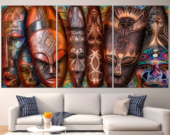 African tribal mask Canvas wall art African mask canvas Ethnic home decor Tribal mask print