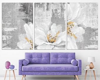 Abstract Flower Canvas Print Set, Botanical Wall Art, Set of 3