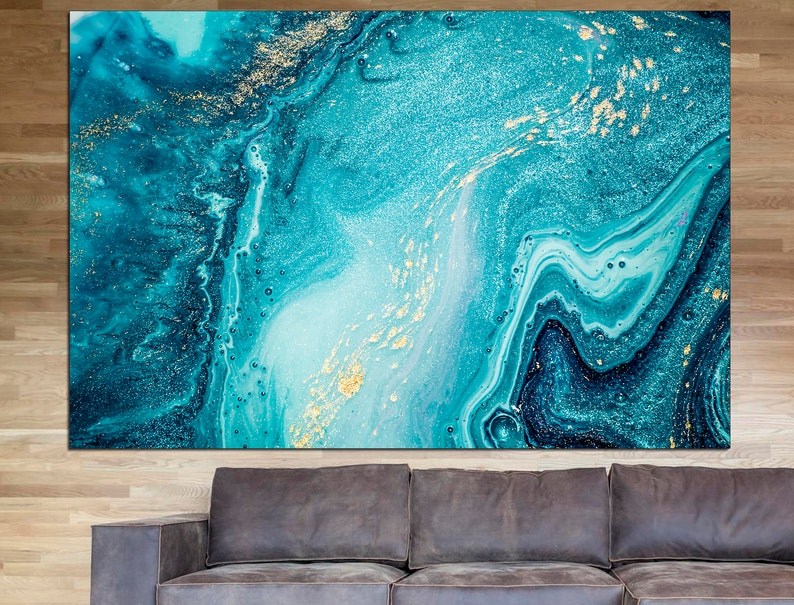 Blue And Gold Marble Wall Art Extra Large Wall Art Marble Etsy