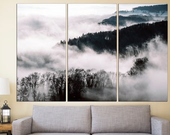 Fog Mountain Print Black White Mountain Misty Fog Mountain Set Print Fog Forest Art