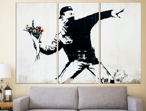Flower thrower print Funky wall art Contemporary art Graffiti print Large wall art Oversized wall art