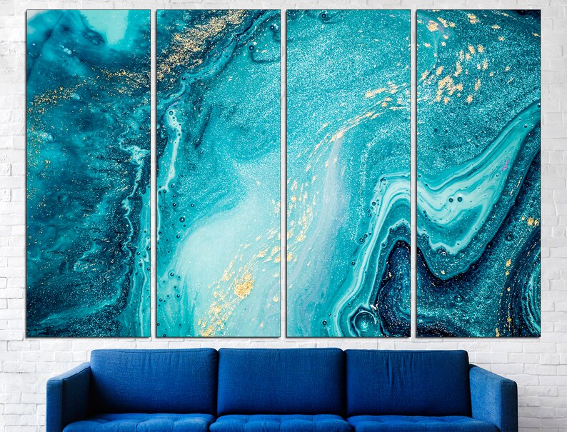 Blue And Gold Marble Wall Art Extra Large Wall Art Marble Etsy