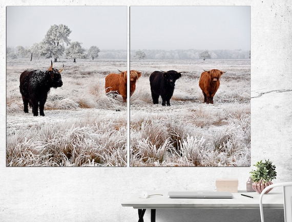 Highland Cow Farm Animal Wall Art Scottish Cow Scotland Cow Cow Landscape Cow Art Print Cow Poster