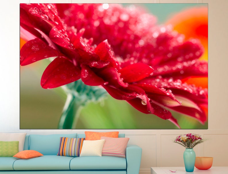 Red Flower Canvas Living Room Canvas Flower Wall Art Minimal Etsy