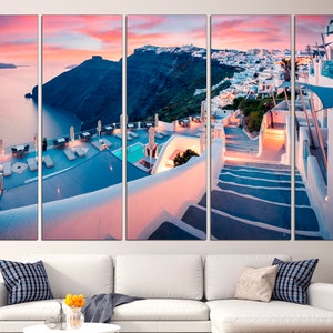 Santorini print Greek wall art Large canvas art Santorini wall art Large wall decor Greece art print