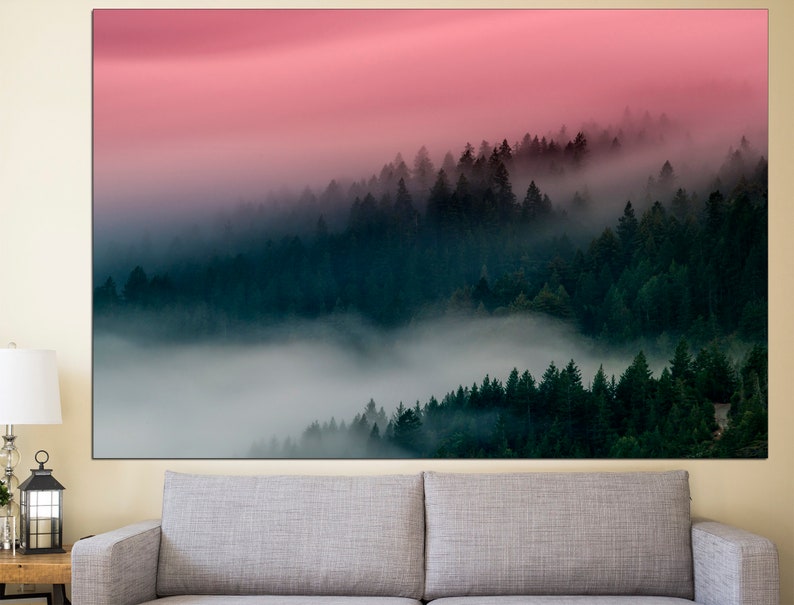Foggy Forest Canvas Misty Forest Print Foggy Landscape Forest Etsy
