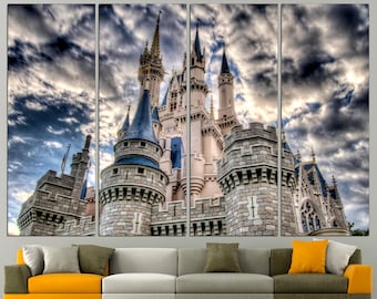 Castle canvas print Fairy castle Kids room decor Architecture print Playroom decor