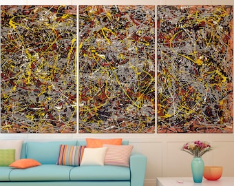 Abstract Canvas Wall Art, Brown Yellow Splatter, Modern Decor