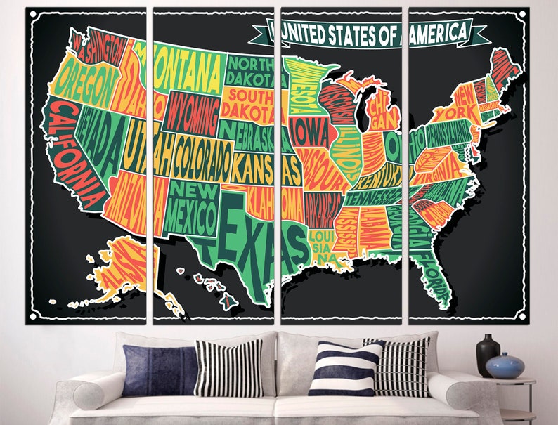USA Map Canvas Map of America Map Wall Art Map of United Etsy Canada